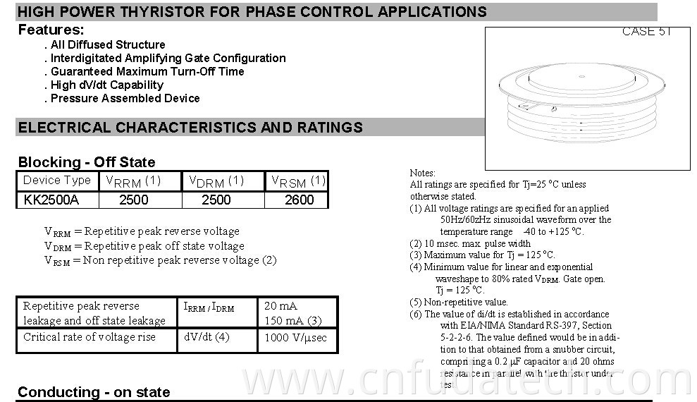 High dV/dt Disc Type thyristor Pressure Assembled Device